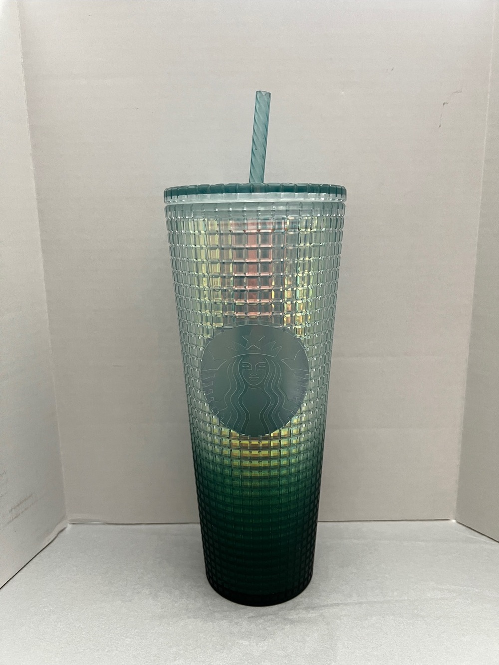 Starbucks Jade Green Ombre Grid Venti 24oz Cold Drinks Cup Tumbler